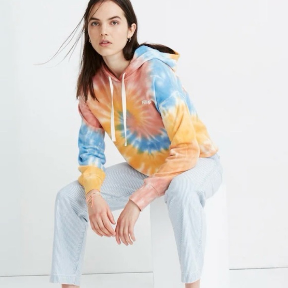 $88 NWT Madewell x Free & Easy Tie-Dye Cropped Hoodie Sweatshirt Size XXS